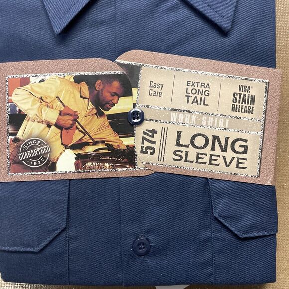 Dickies 574 Extra Long Tail Work Wear Shirt Mens XL Button Top Long Sleeve Blue - Picture 2 of 9